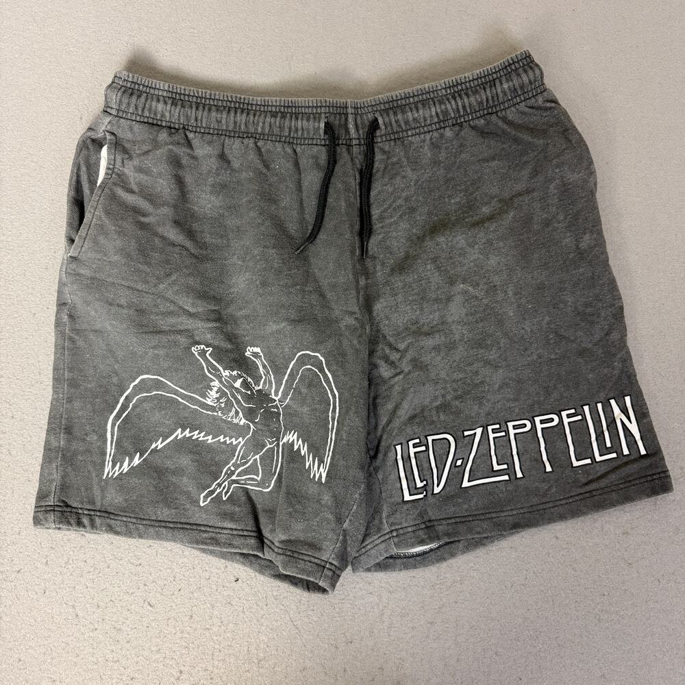 Led Zeppelin Shorts Mens XXL Gray Fleece Lined Graphic Band Rock Sweat Shorts